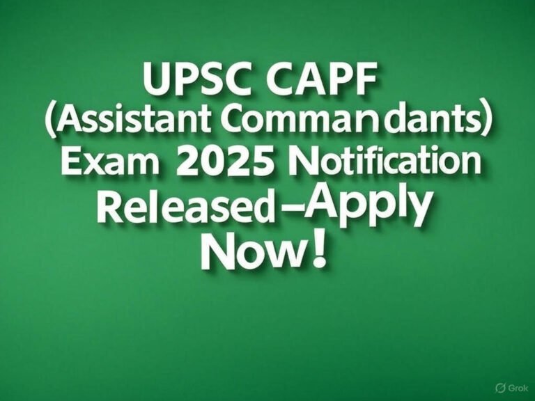 UPSC CAPF (Assistant Commandants) Exam 2025 Notification Released – Apply Now!